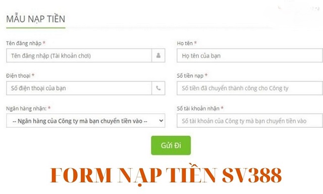 Biểu mẫu xác nhận nạp tiền tại Sv388